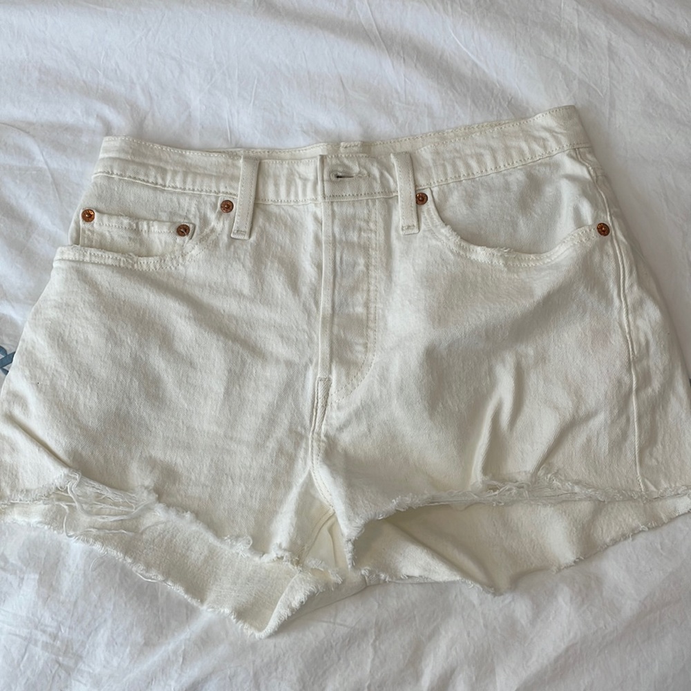 White Levi jean shorts